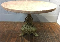 Marble Top Table With Bronze Swan Pedestal Base