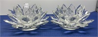 Vintage Crystal Lotus Flower Candle Holders , 2