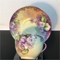 HAND PAINTED TEACUP & SAUCER