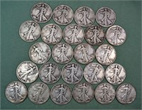 24 US Liberty walking silver half dollars, 1940-47