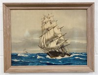 Vtg Framed Ship Print by J.O"H Cosgrove II