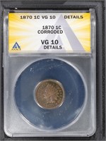 1870 1C Indian Cent ANACS VG10 Det