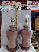 Two Mauve Glass Table Lamps-No Shades