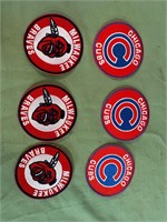 3 CHIC. CUBS PATCHES & 3 MILW. BRAVES PATCHES