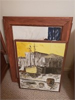 3 Oil on Canvas Ship Paintings