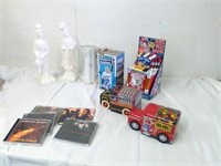 Hershey & M&M metal cars, CD's, juke box bank,