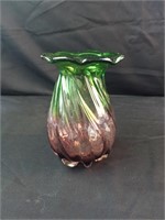 Murano Art Glass Green And Purple Vase