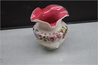 Fenton Glass Vase with Hand Painted Flowers