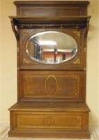 Continental Ormolu Trimmed Oak Seated Hall Tree.