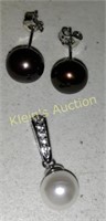genuine 8mm pearl earrings & pearl pendant