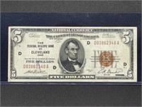 1929 Cleveland $5 brown seal note