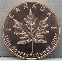 Copper .999 Fine Canada Maple Leaf One AVDP Ounce