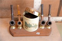 PIPE STAND, PIPES, AND TOBACCO TIN WITH TOBACCO