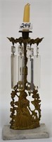 Figural brass candelabra, prisms
