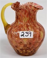 Water Pitcher, cranberry -white spatter with amber