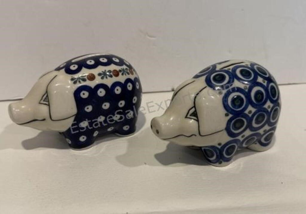 Pair of POLISH HANDMADE POTTERY PIGGY BANKS