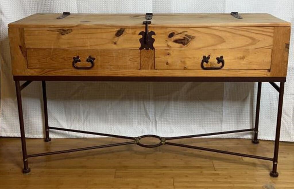 Vintage Wooden 2 Drawer Trunk Console Table W/