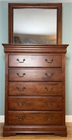 Wooden 6 Drawer Cherry Dresser W/ Attached Mirror