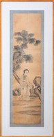 Chinese School Watercolor on Linen Scroll Fragment