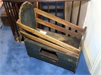 Early Pine baby cradle with storage base.