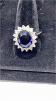 Dark blue stone CZ halo ring stamped 925 sz 9
