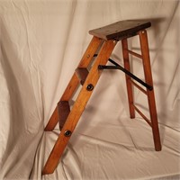 Wood 2 Step Rustic Country Decor Ladder