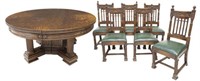 (7) GOTHIC REVIVAL EXTENSION DINING TABLE & CHAIRS