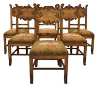 (6) AMERICAN CARVED OAK UPHOLSTERED DINING CHAIRS