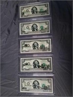 Lot of 5 2003 $2 Bill's from Various States