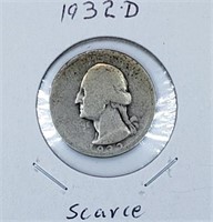 1932-D U.S. Silver Washington Quarter - Scarce