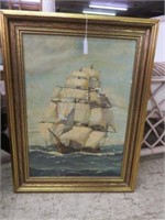 FRAMED OIL ON CANVAS "SHIP" SIGNED LOUIS ALTAY