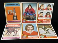 6 OPC + Topps 1974-75 Henri Richard, Ken Dryden,