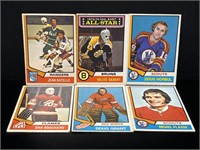 6 OPC 1974-75 Hockey Cards Jean Ratelle, Doug
