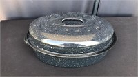 Vintage 14 inch black & white speckled with Lid