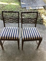 2- unique wooden chairs fabric seats
