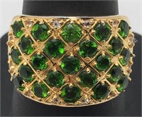 Sterling Gold Tone Ring W Clear & Green Stones