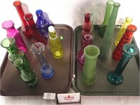 2 TRAYS COLORED GLASS BOTTLES