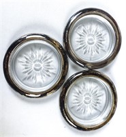 Set of 3 silver plated glass coasters