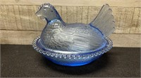 Vintage Indiana Glass Pastel Blue Hen On Nest Cand