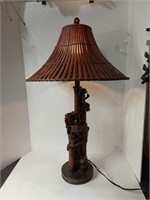 Vintage Tropical Monkey Lamp W/Bamboo Shade U16A