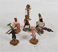 5 Cast Metal Aztec Warrior Figures