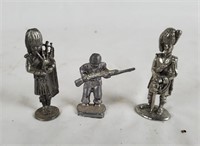 3 Miniature Military Metal Figures