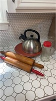 Lazy Susan, wood rolling pins, nutrasweet glass