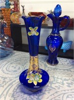 Cobalt blue hand painted vase