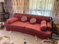 Mauve pink curved mid century modern sofa couch