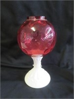 CRANBERRY COIN DOT IVY VASE WITH MILK GLASS