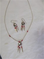 STERLING SILVER FEATHER AND RED STONE NECKLACE