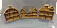 (3) Wooden Shadow Boxes House Barn (Dirty)