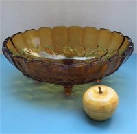 Large Amber Glass Footed Fruit Bowl