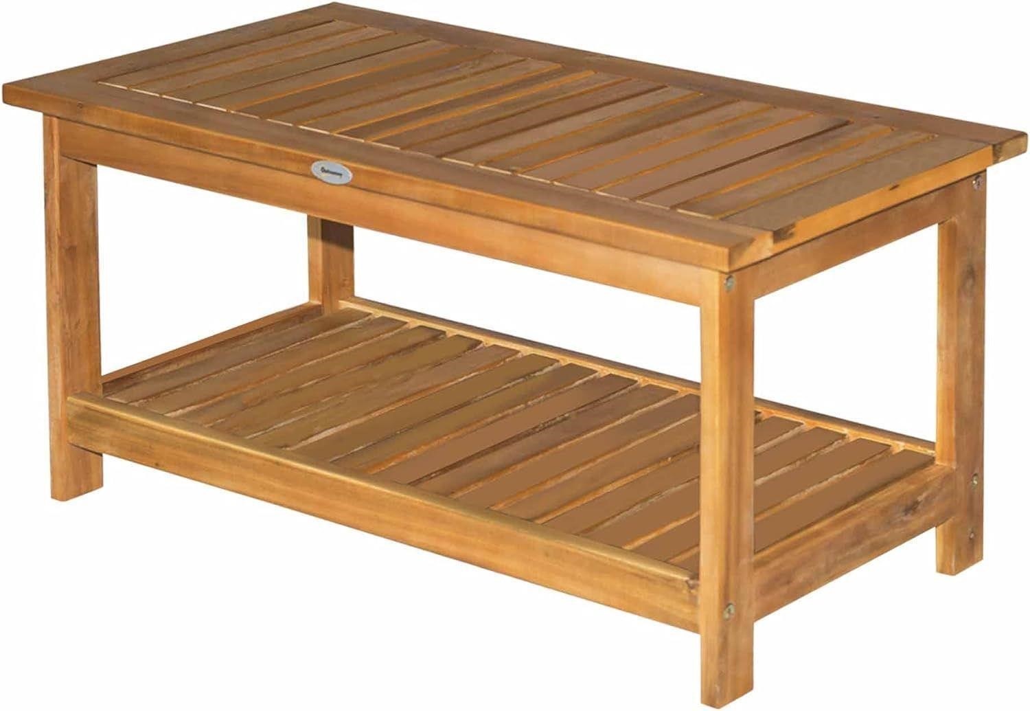 36" Outdoor Coffee Table 2-Shelf Acacia Wood